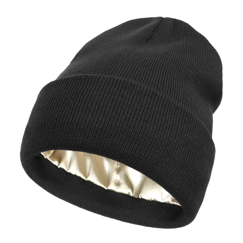 Bonnet d’Hiver en Satin - Noir - Bonnet