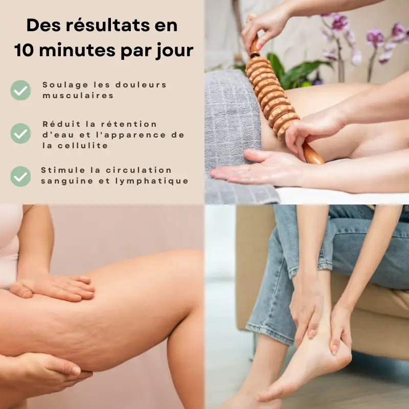 Rouleau de Massage en Bois - Spécial Corps et Cellulite