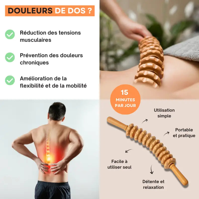 Rouleau de Massage en Bois - Spécial Corps et Cellulite